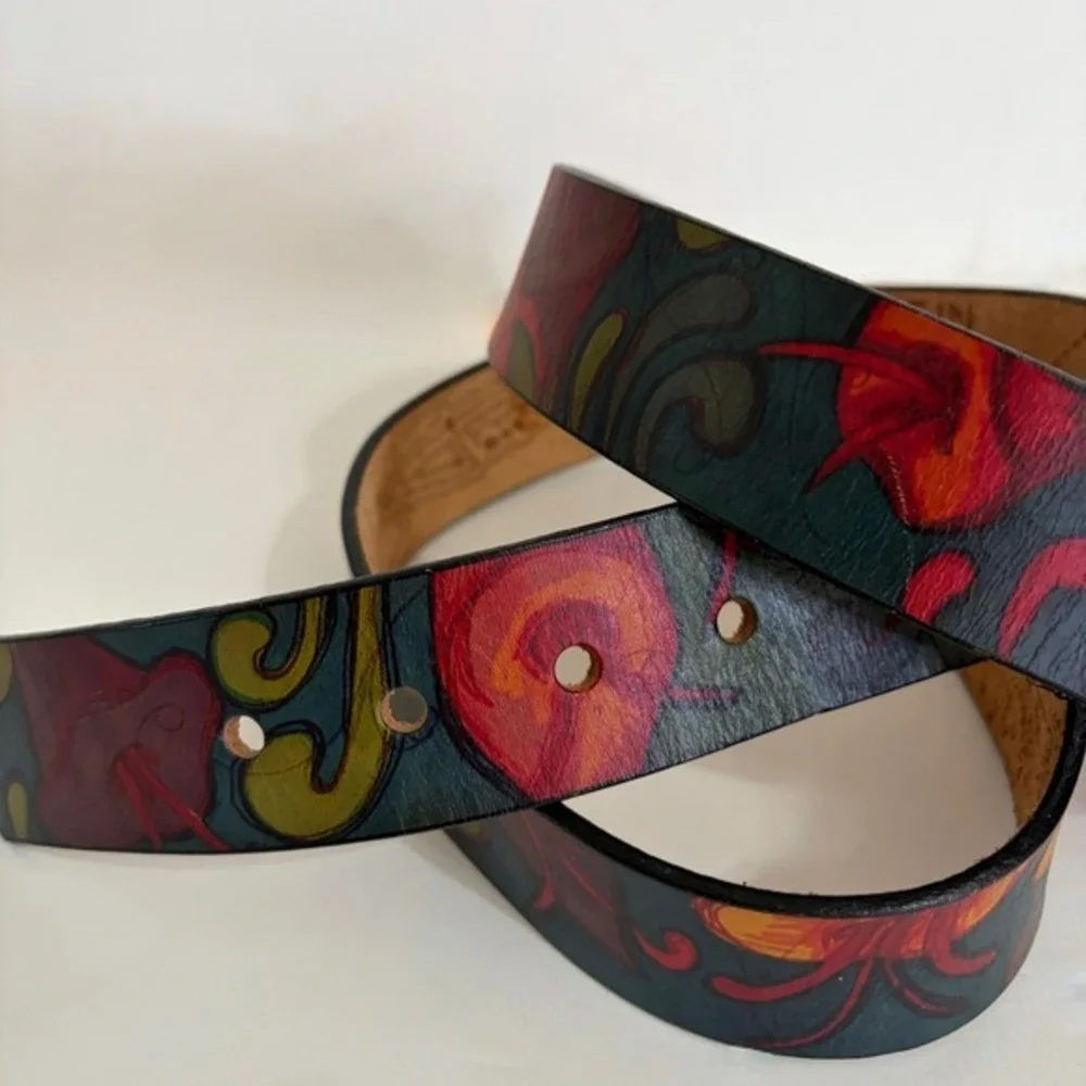 Unisex JON WYE Leather Floral Belt Western Retro Made in‎ USA Men Women 46.5